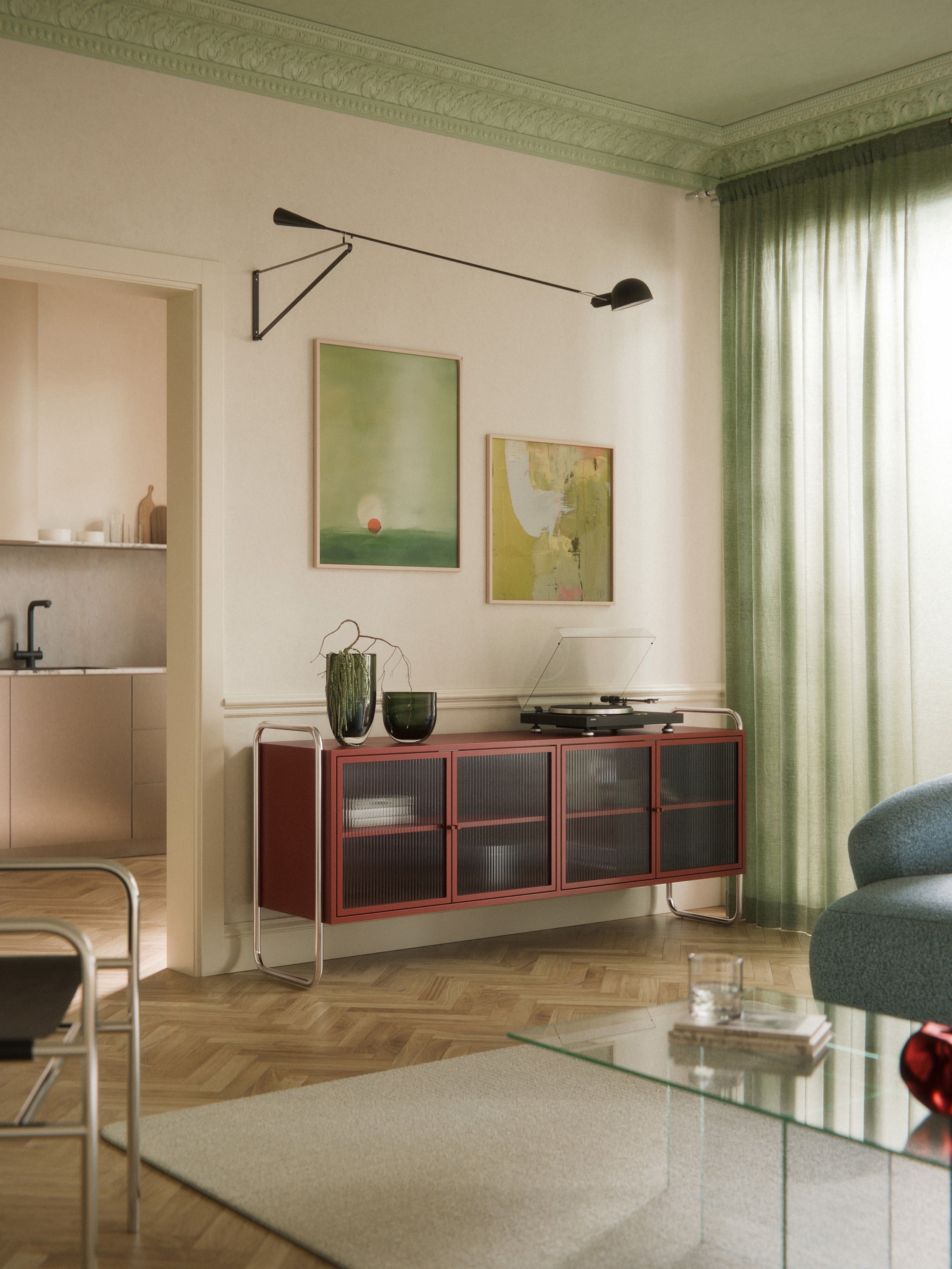 Metall-Sideboard Robyn mit Glas-Front