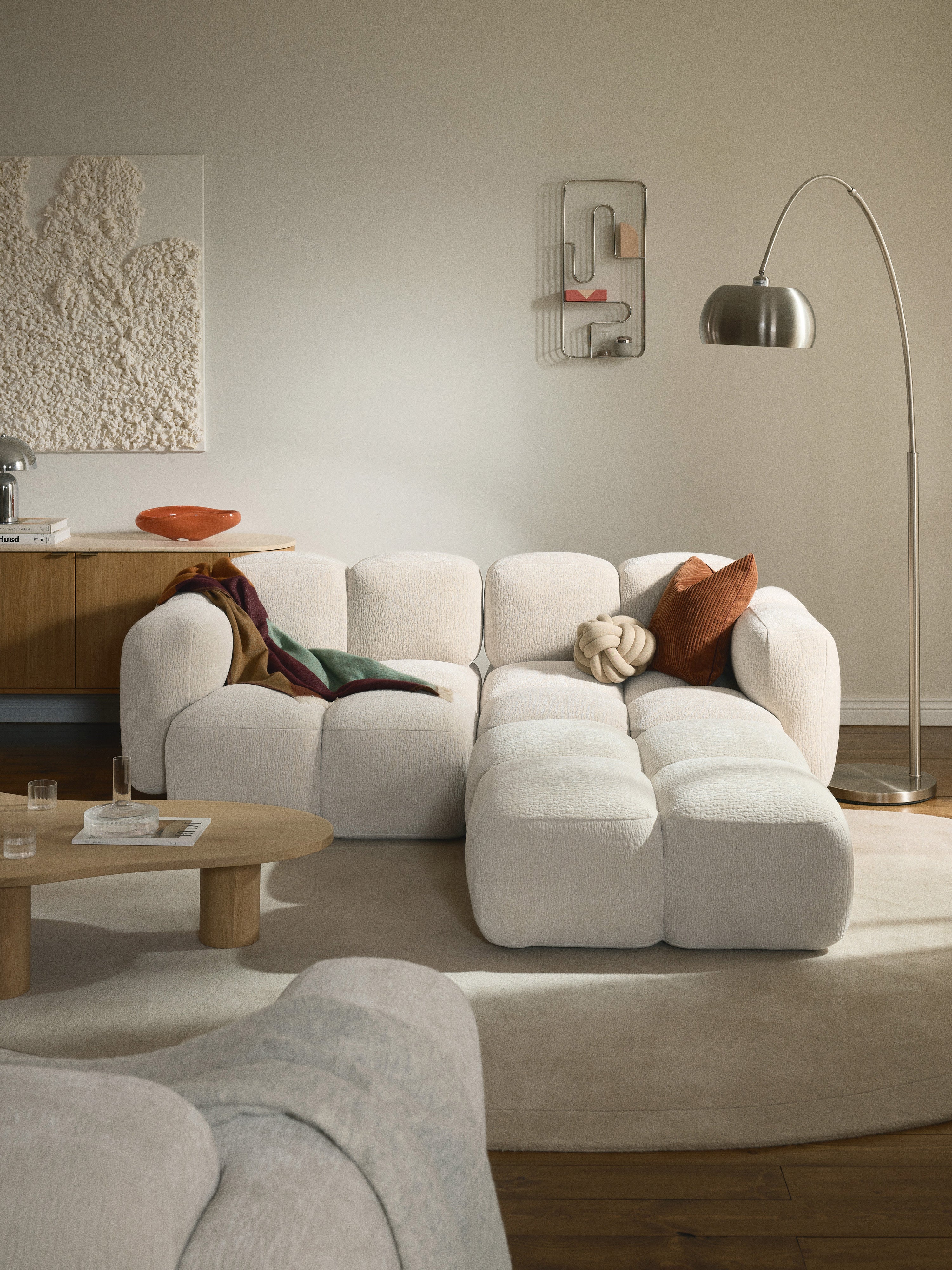 Modulares Sofa Tayla (3-Sitzer) mit Hocker (links/rechts)