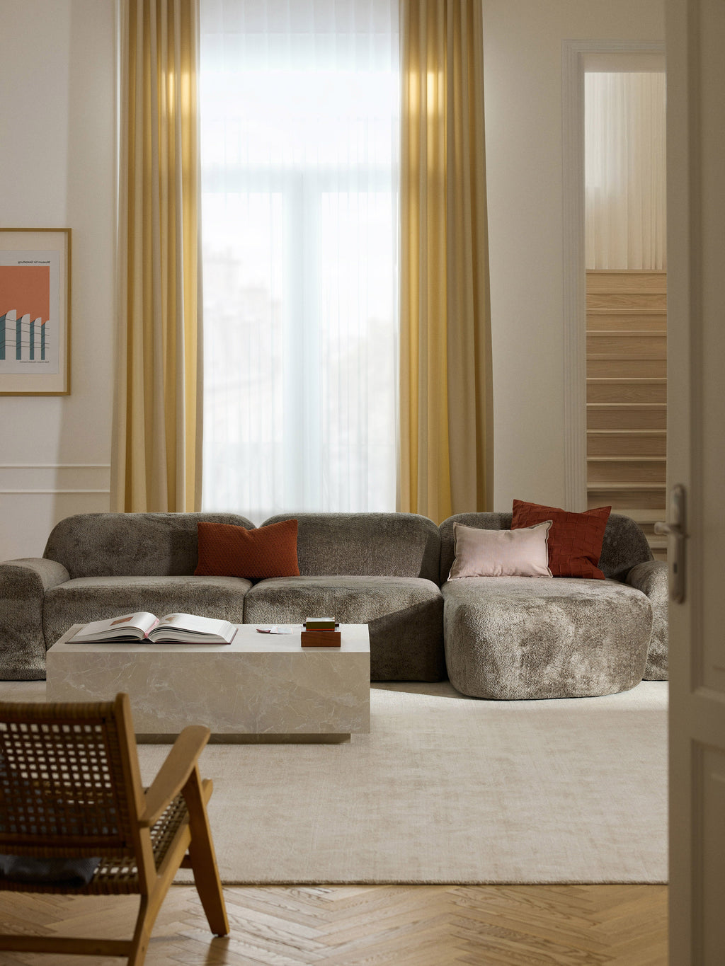 Modulares Teddy-Bouclé-Ecksofa Wolke (4-Sitzer)