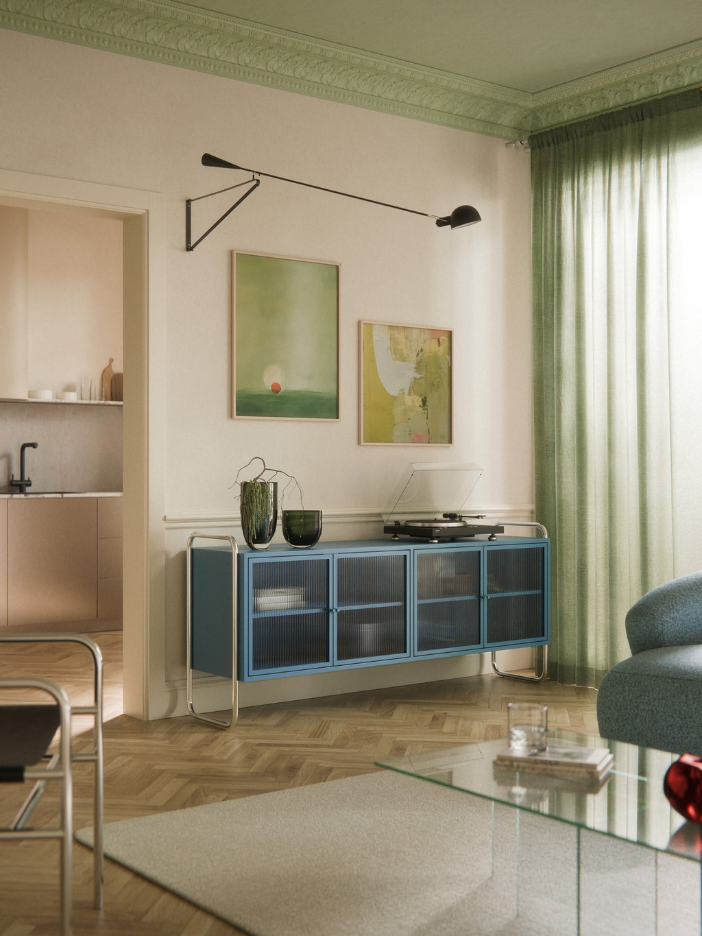 Metall-Sideboard Robyn mit Glas-Front