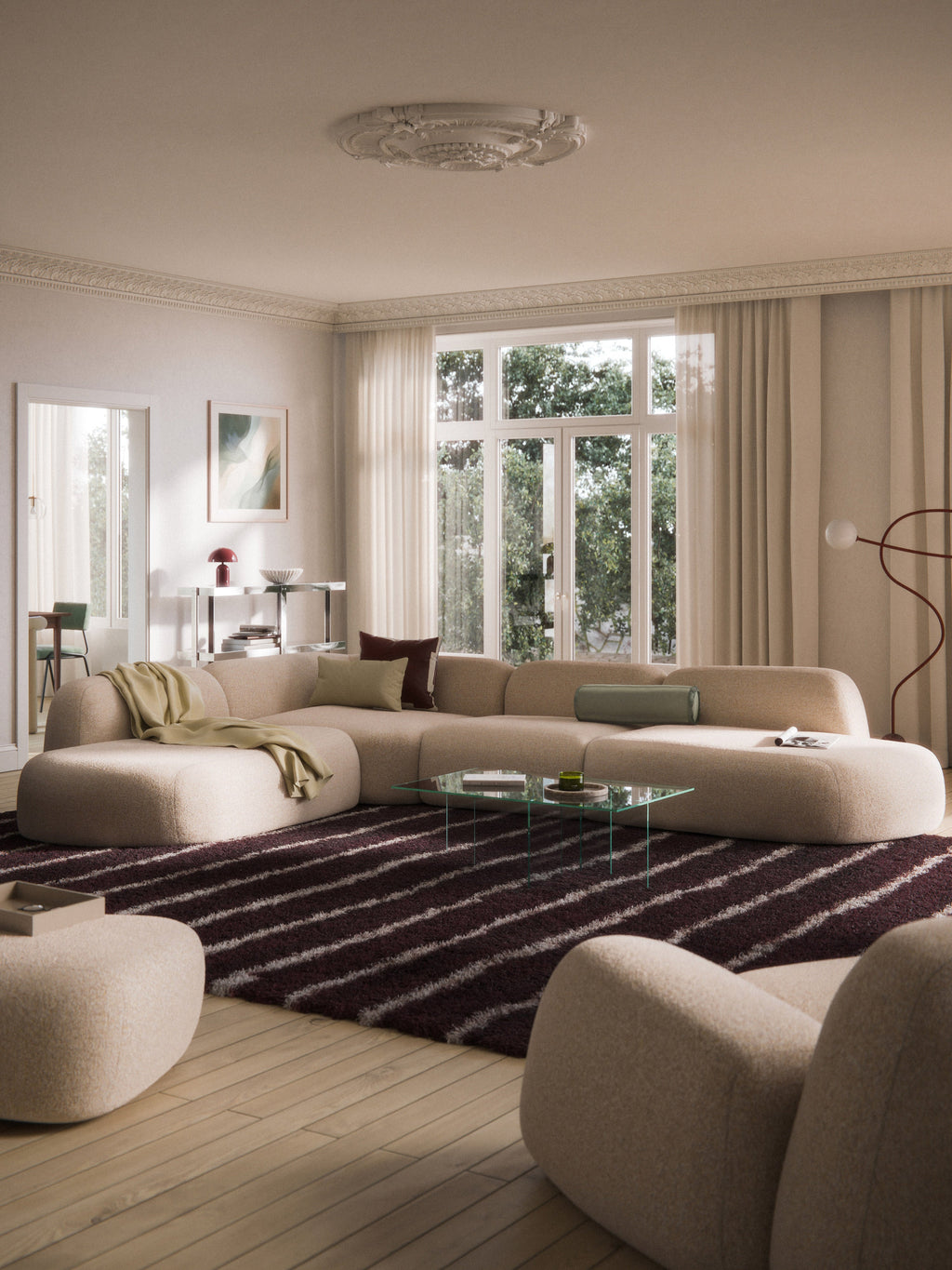Modulares Bouclé-XL-Ecksofa Wolke mit Chaiselongue