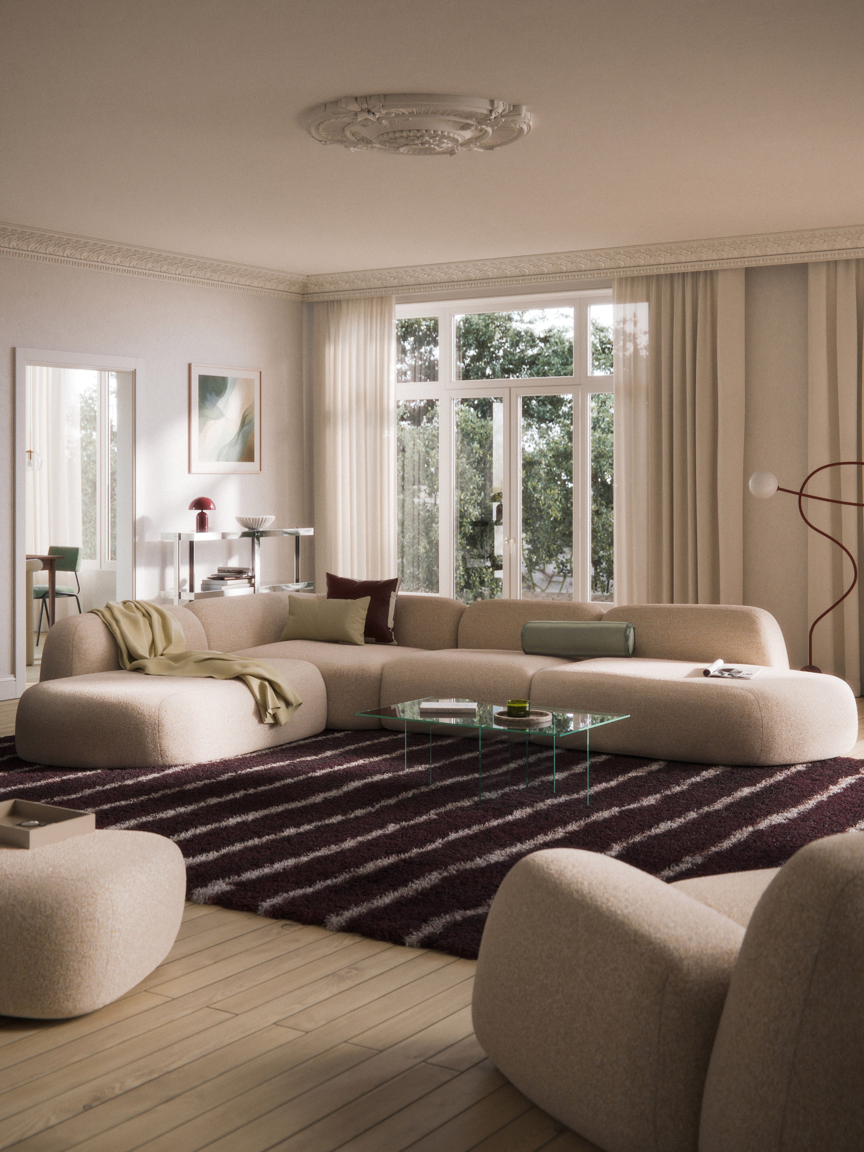 Modulares Bouclé-XL-Ecksofa Wolke mit Chaiselongue