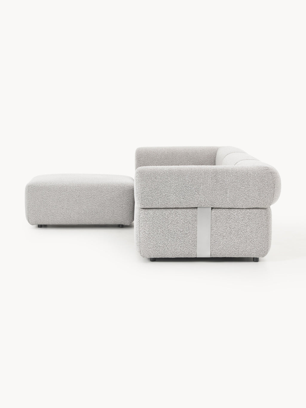 Modulares Bouclé-Sofa Anton (4-Sitzer) mit Hocker (links/rechts)