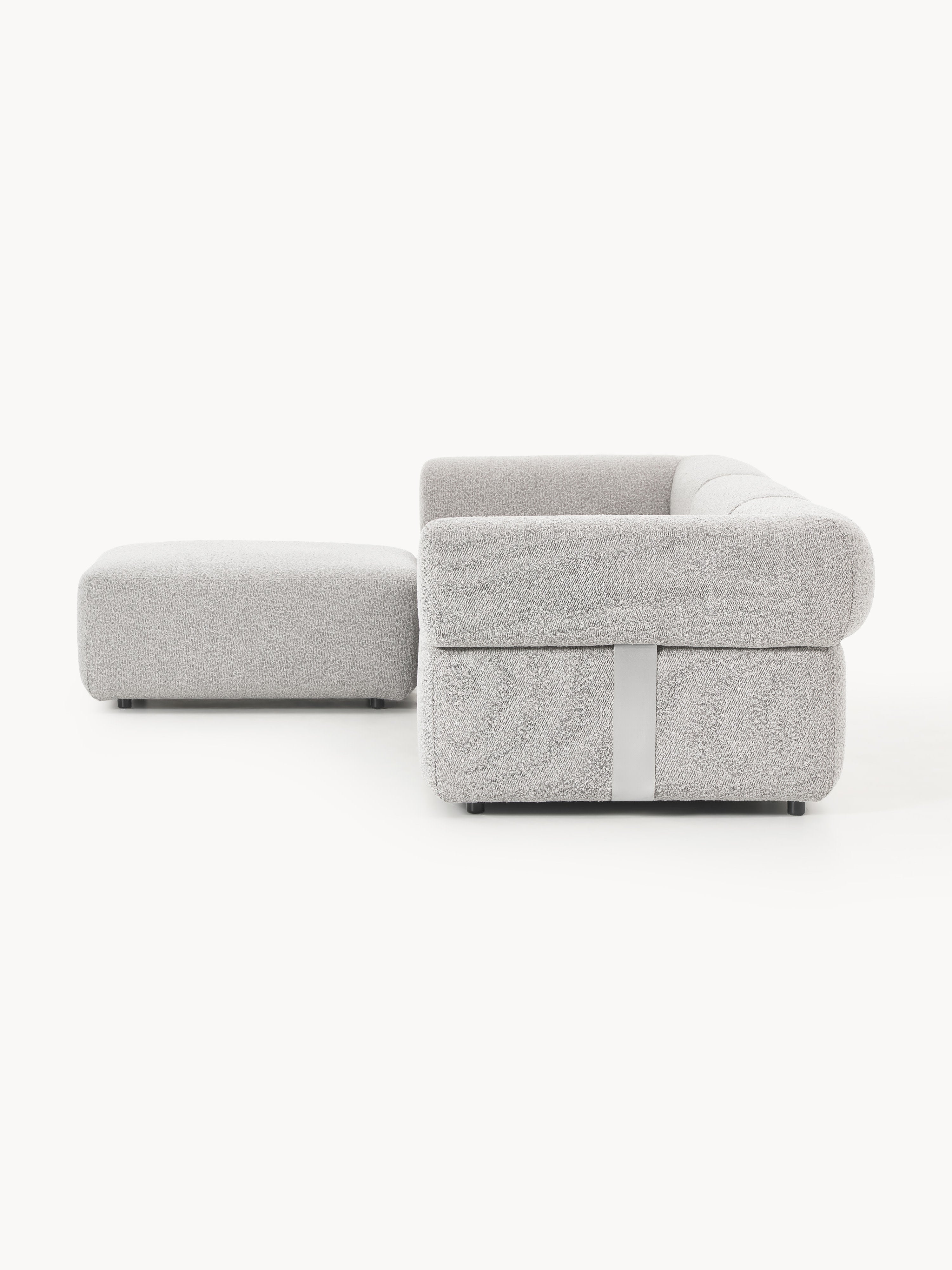 Modulares Bouclé-Sofa Anton (4-Sitzer) mit Hocker (links/rechts)