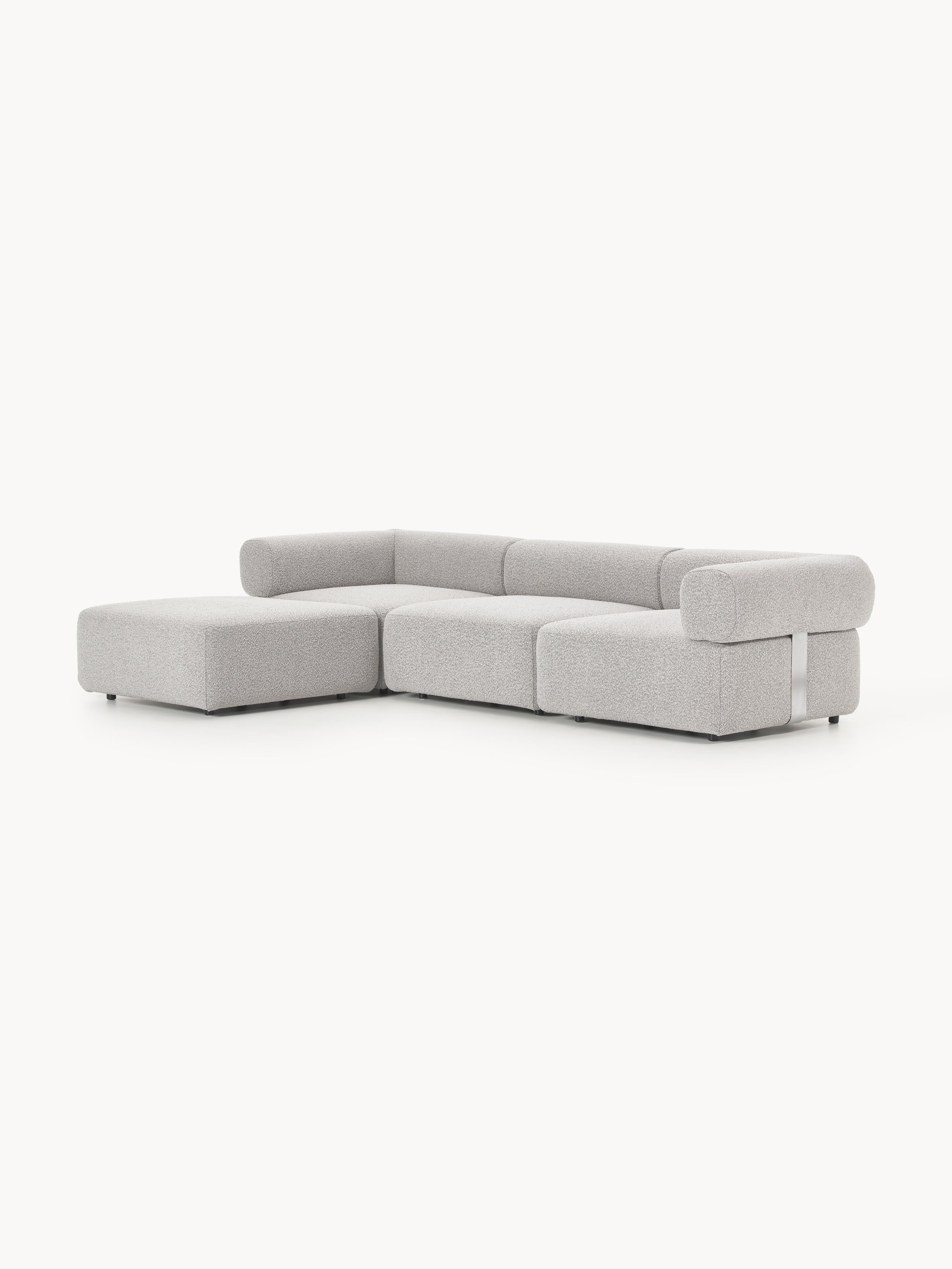 Modulares Bouclé-Sofa Anton (4-Sitzer) mit Hocker (links/rechts)