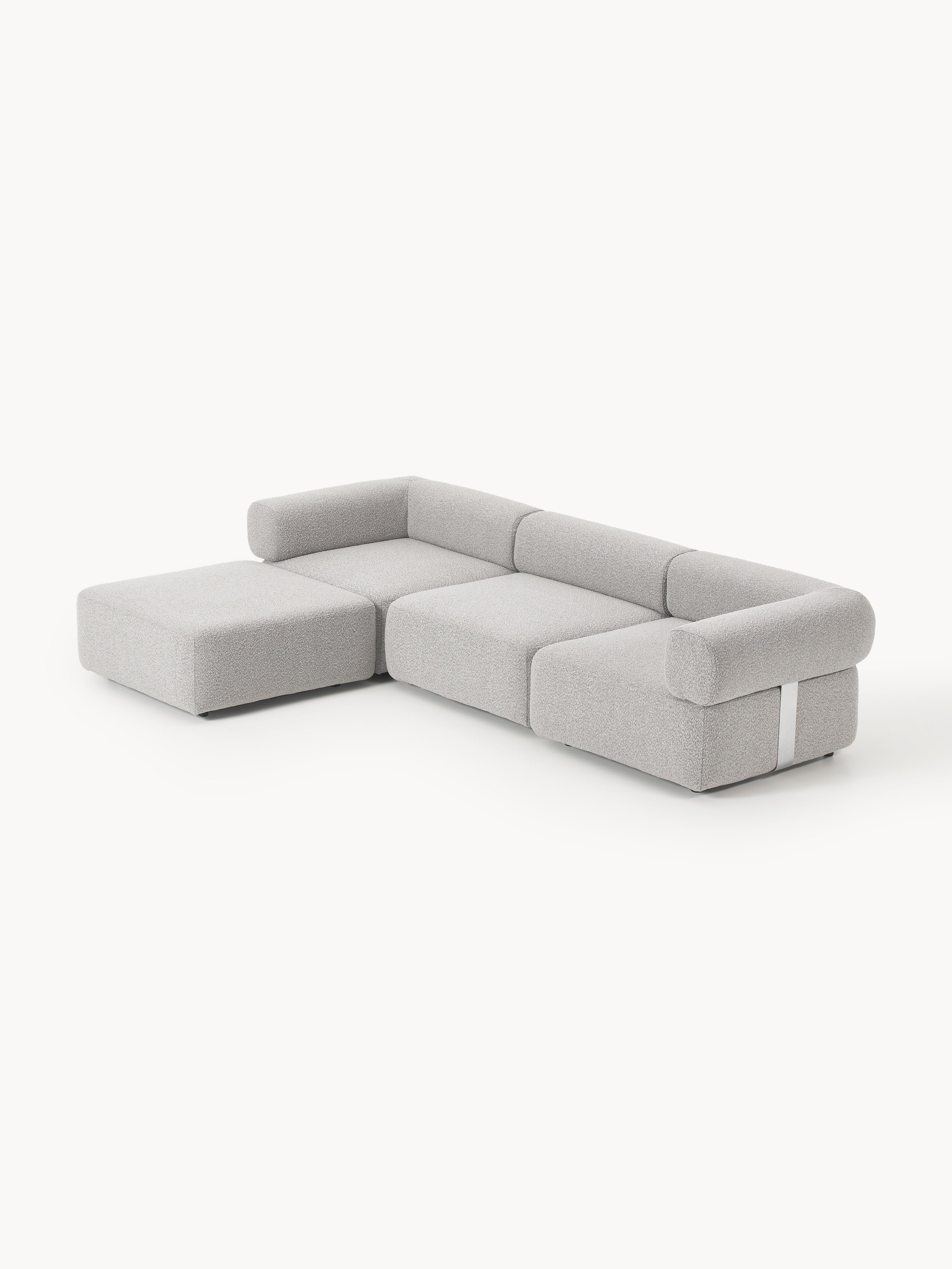 Modulares Bouclé-Sofa Anton (4-Sitzer) mit Hocker (links/rechts)