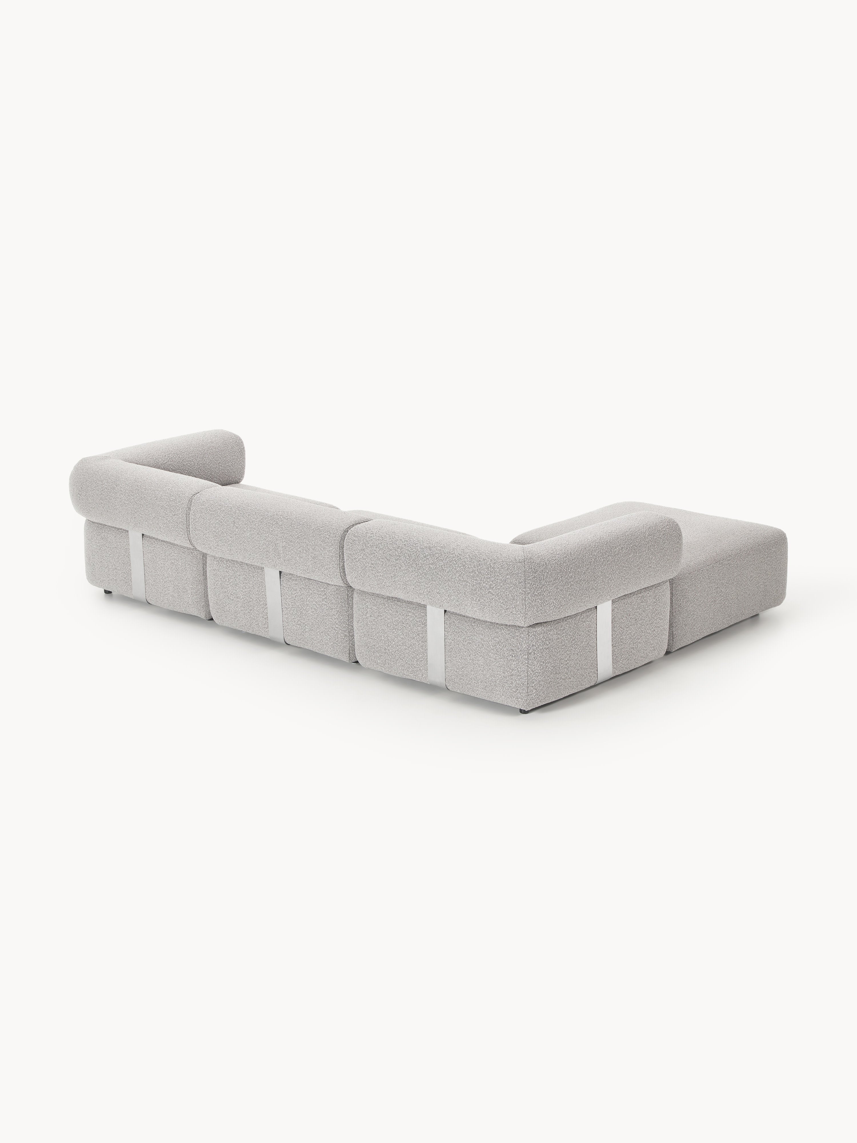 Modulares Bouclé-Sofa Anton (4-Sitzer) mit Hocker (links/rechts)