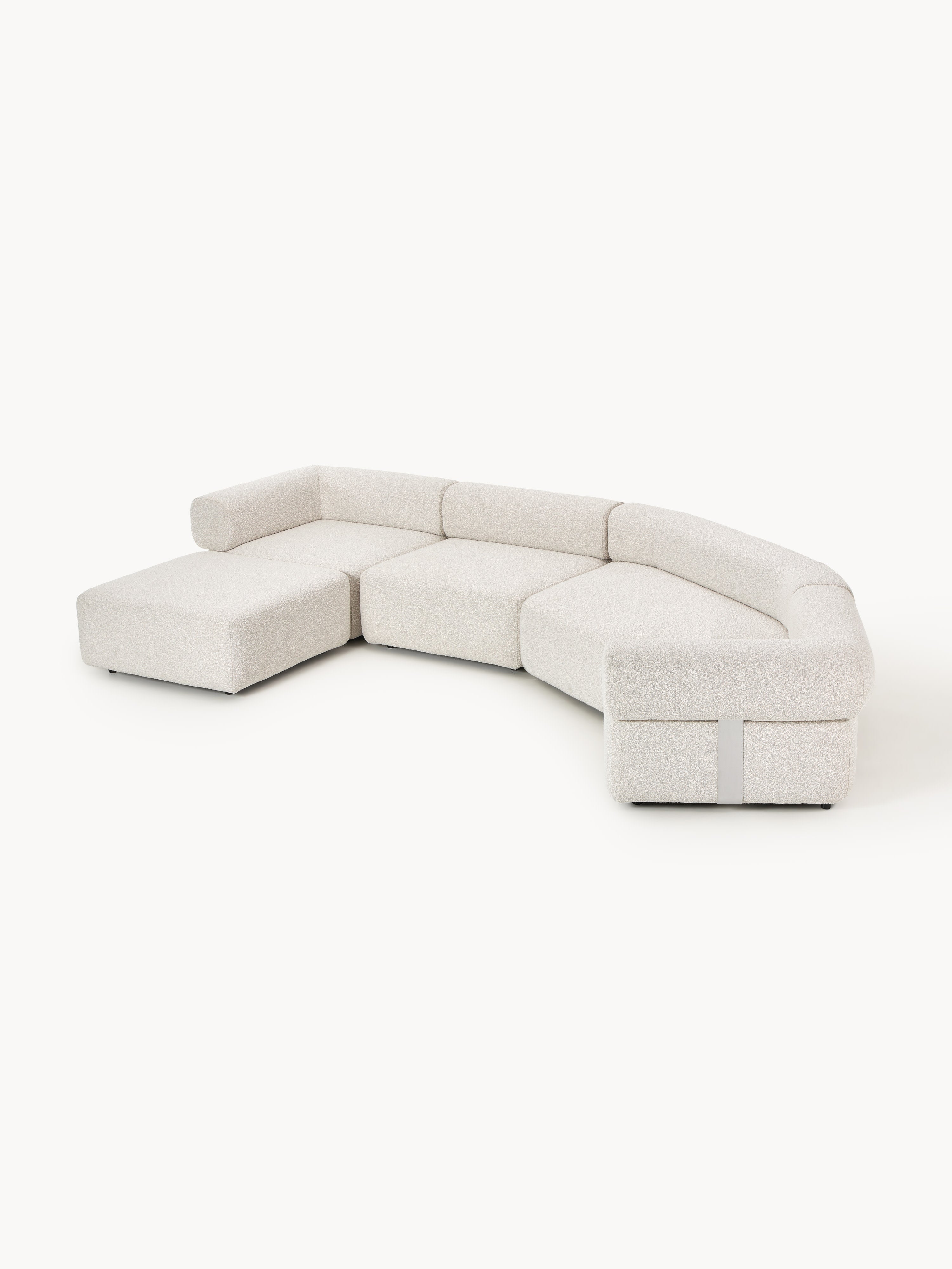 Großes modulares Bouclé-Sofa Anton mit Hocker (links/rechts)