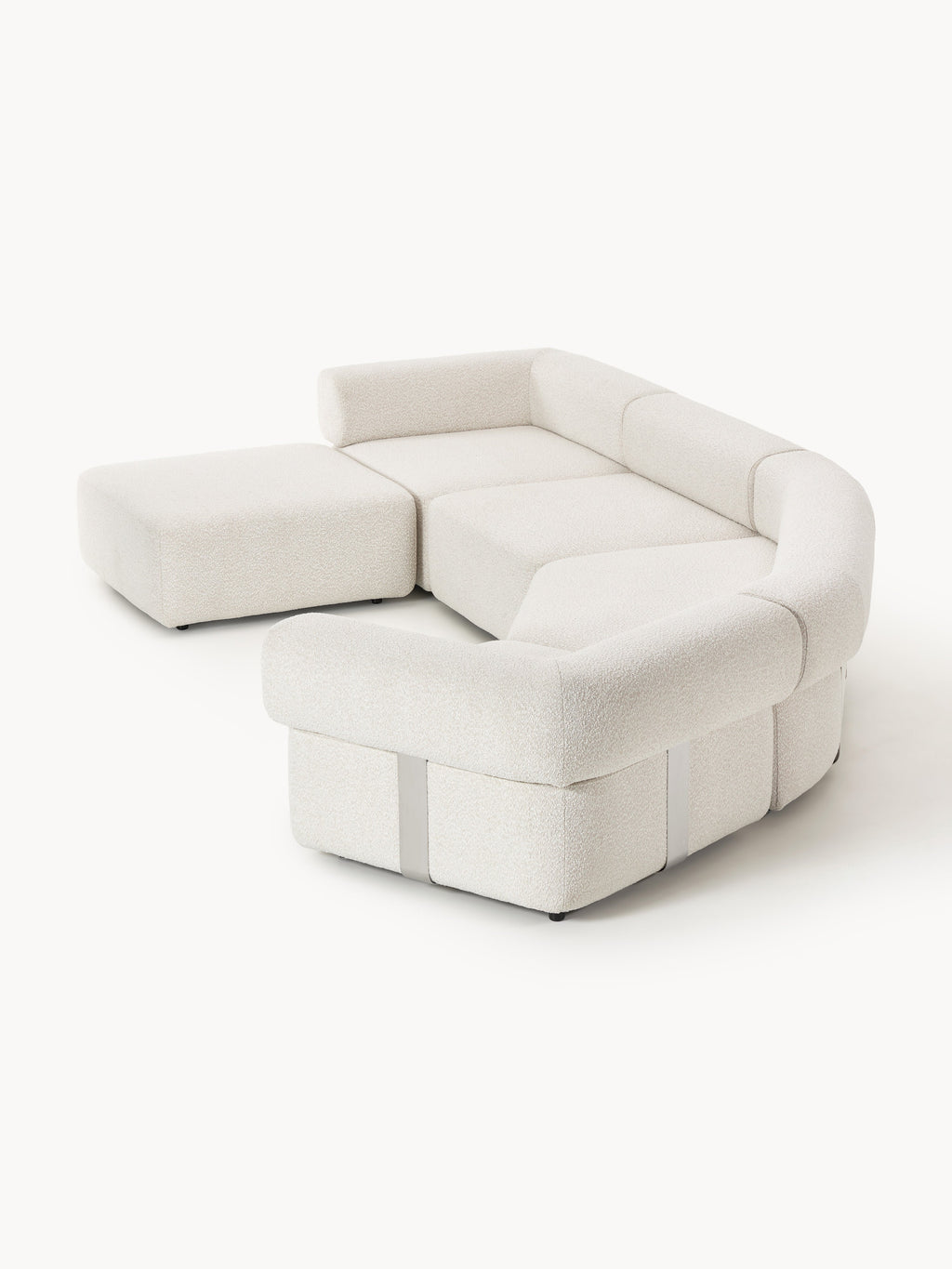 Großes modulares Bouclé-Sofa Anton mit Hocker (links/rechts)
