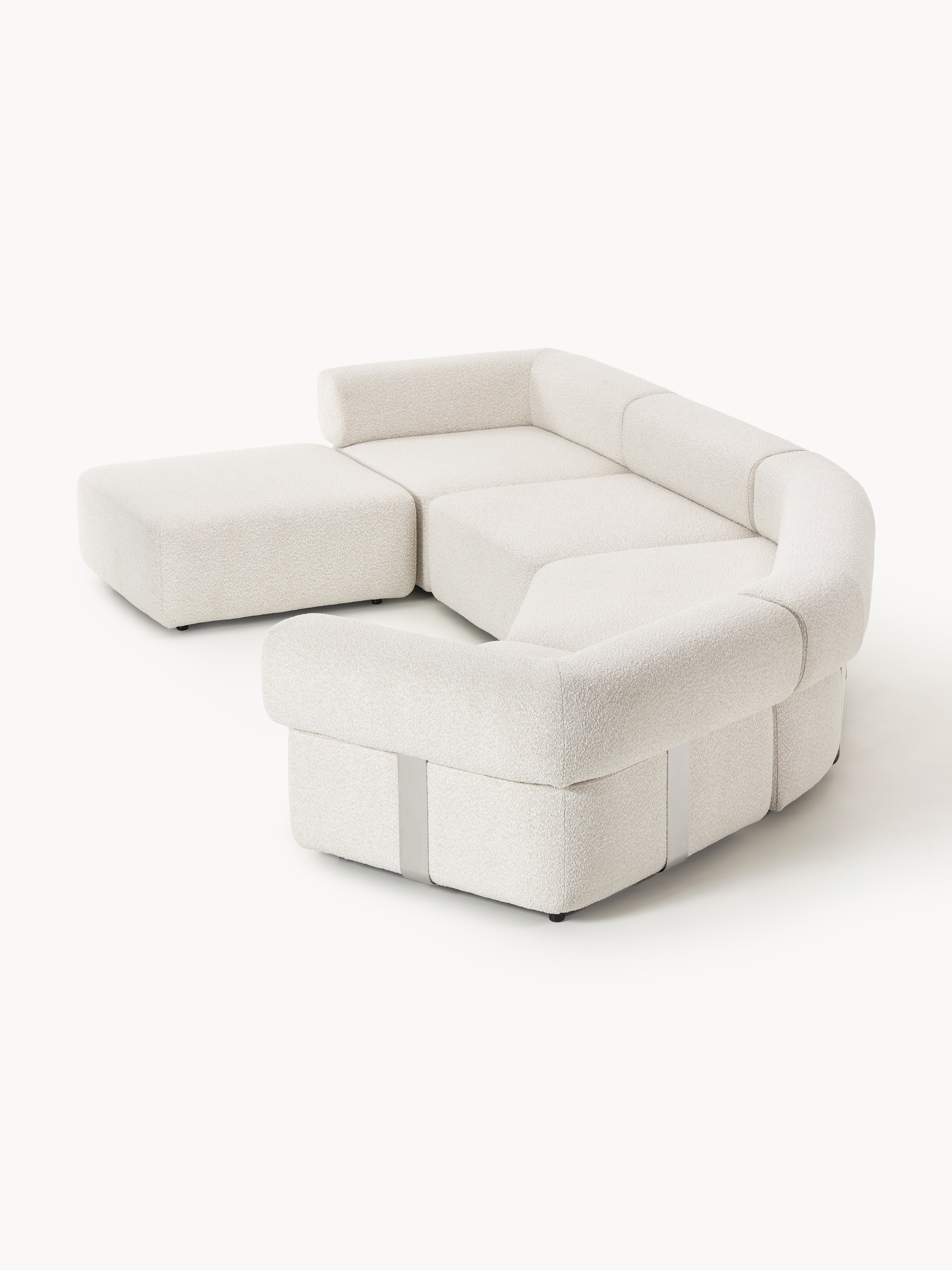 Großes modulares Bouclé-Sofa Anton mit Hocker (links/rechts)