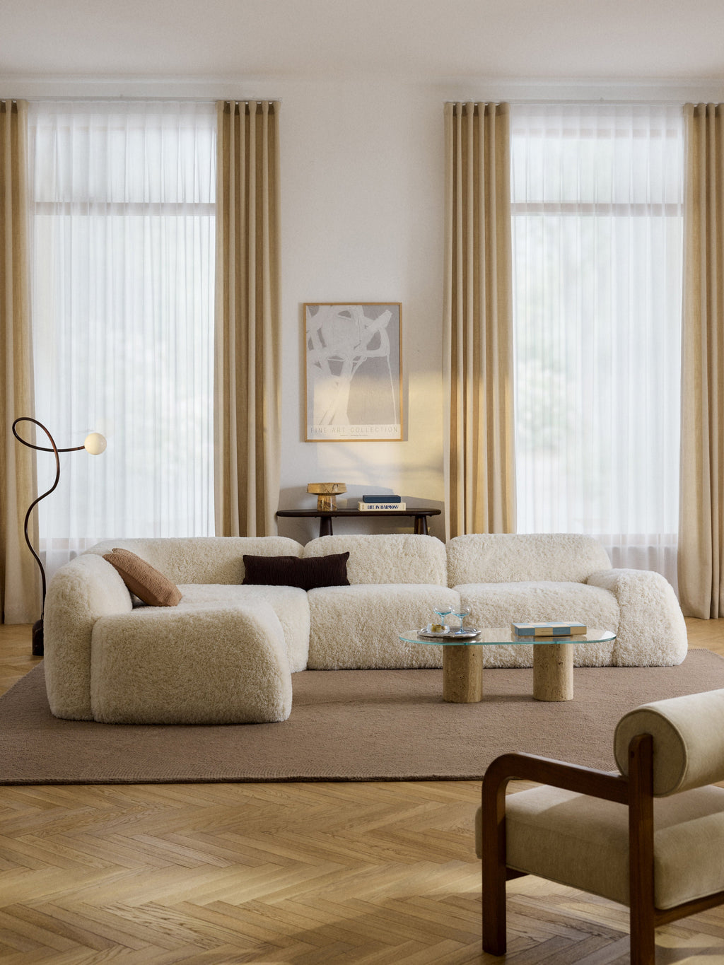 Modulares Teddy-Bouclé-Ecksofa Wolke (4-Sitzer)